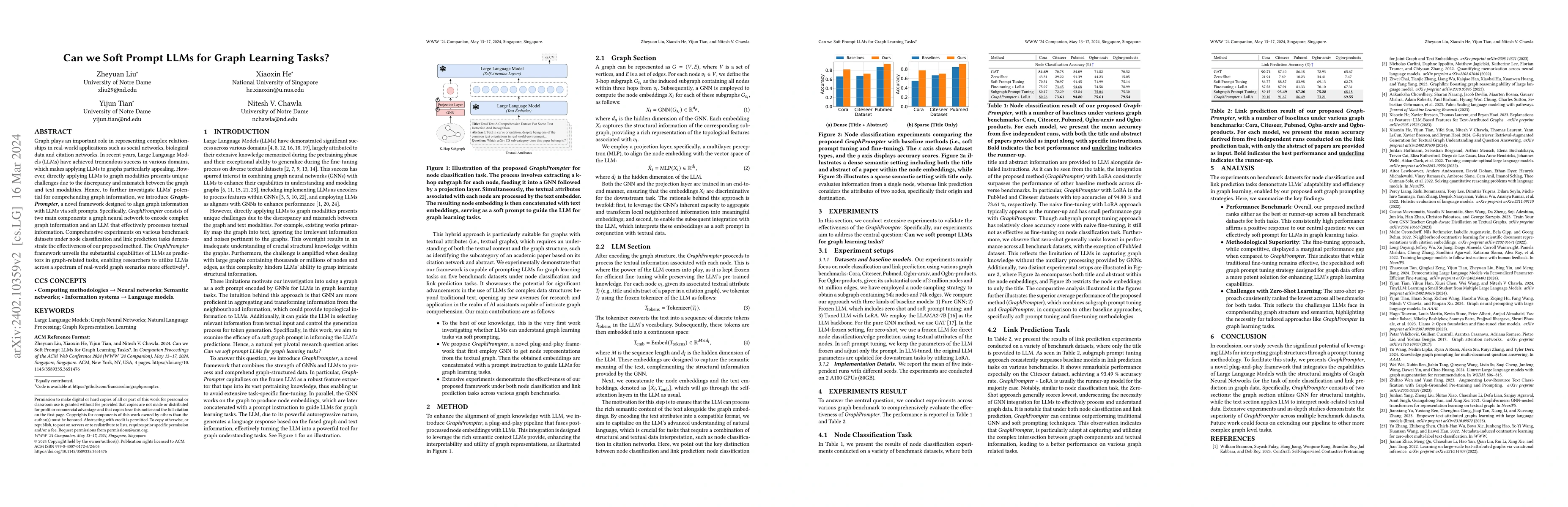 Thumbnail for Can we Soft Prompt LLMs for Graph Learning Tasks?