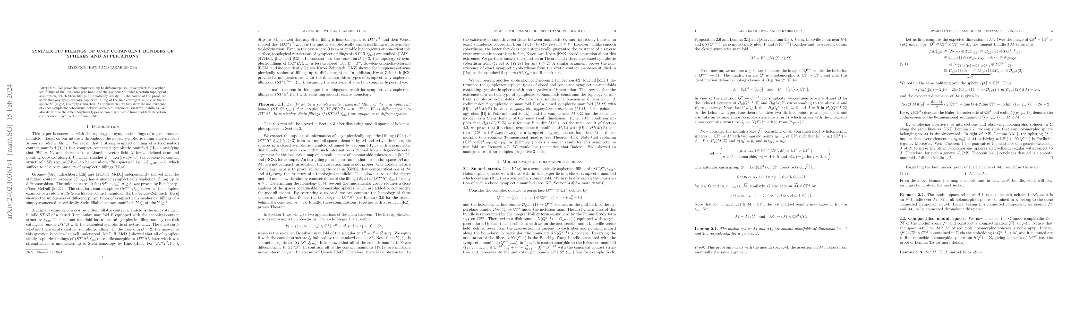 Thumbnail for Symplectic fillings of unit cotangent bundles of spheres and
  applications