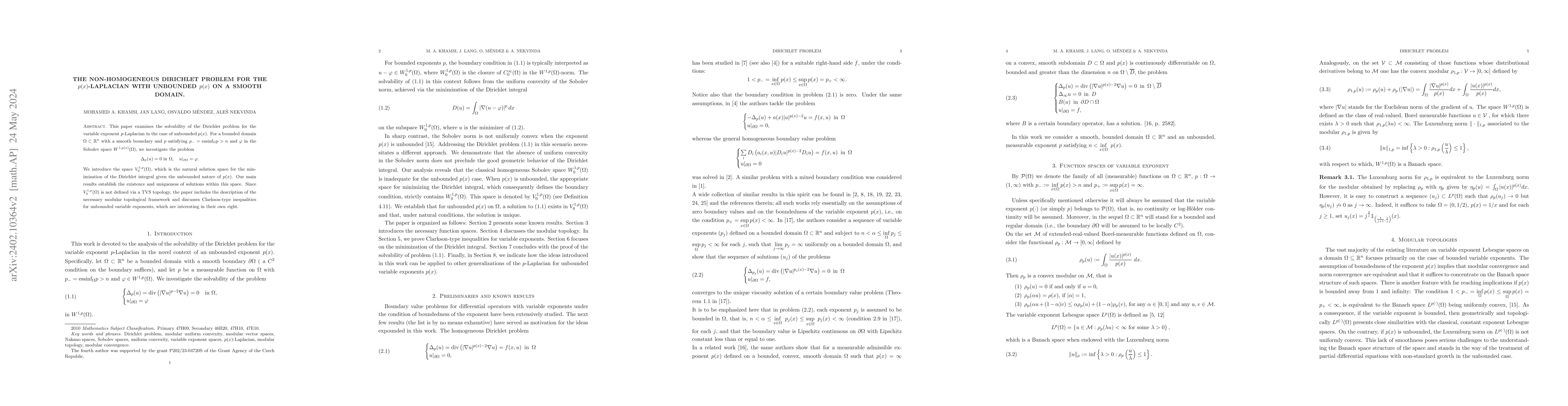 Thumbnail for The Dirichlet problem for the $p(x)$-Laplacian with unbounded exponent
  $p(x)$