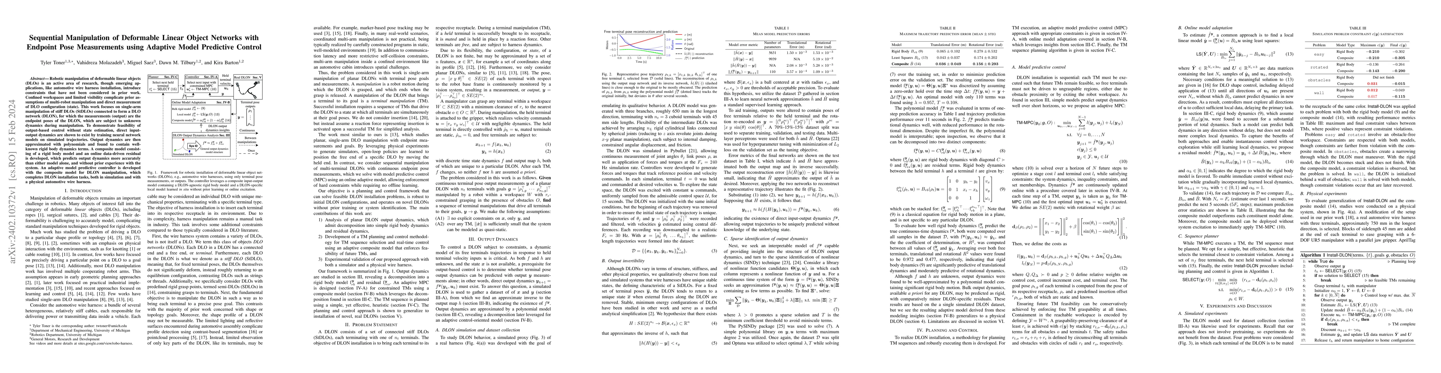 Thumbnail for Sequential Manipulation of Deformable Linear Object Networks with
  Endpoint Pose Measurements using Adaptive Model Predictive Control