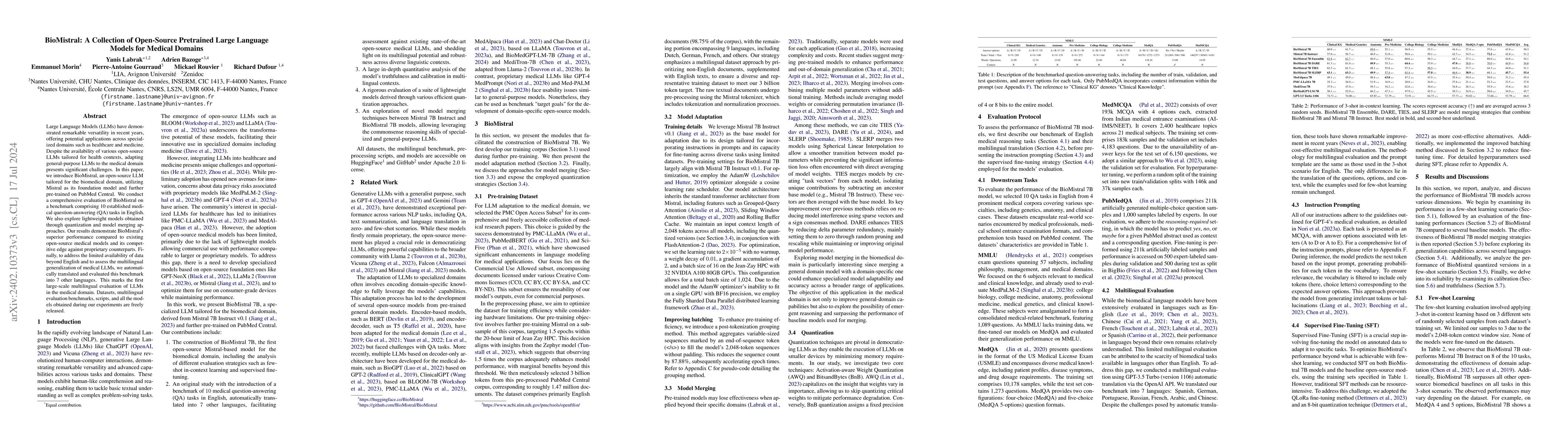 Thumbnail for BioMistral: A Collection of Open-Source Pretrained Large Language Models
  for Medical Domains