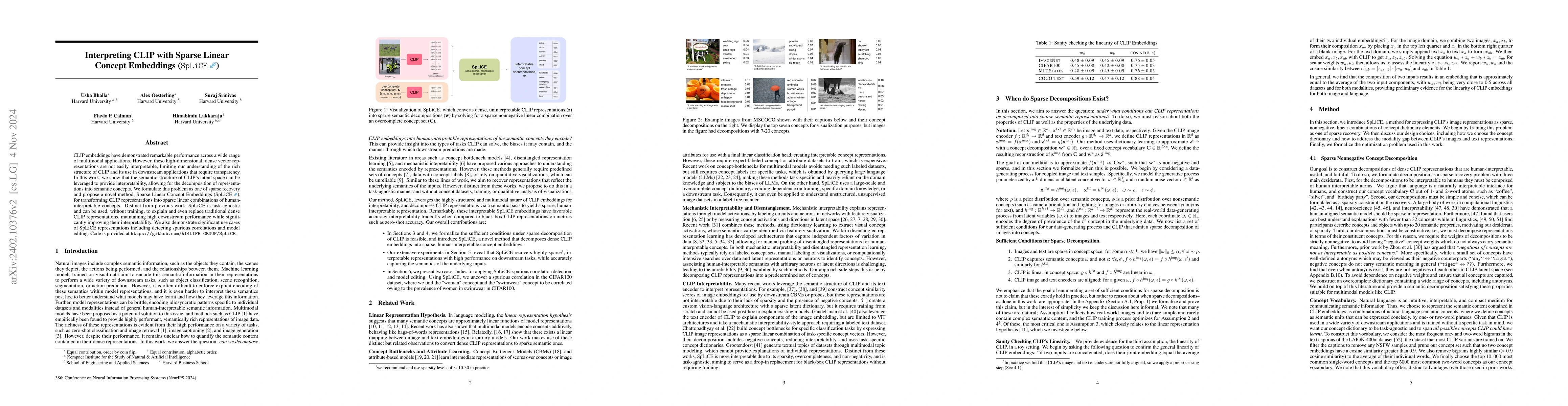 Thumbnail for Interpreting CLIP with Sparse Linear Concept Embeddings (SpLiCE)