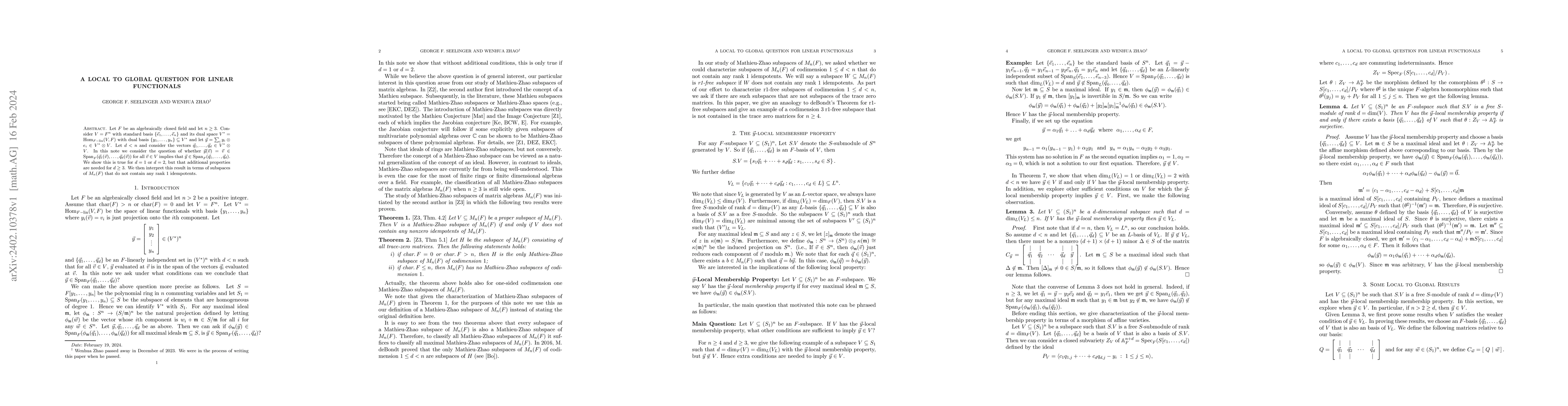 Thumbnail for A local to global question for linear functionals