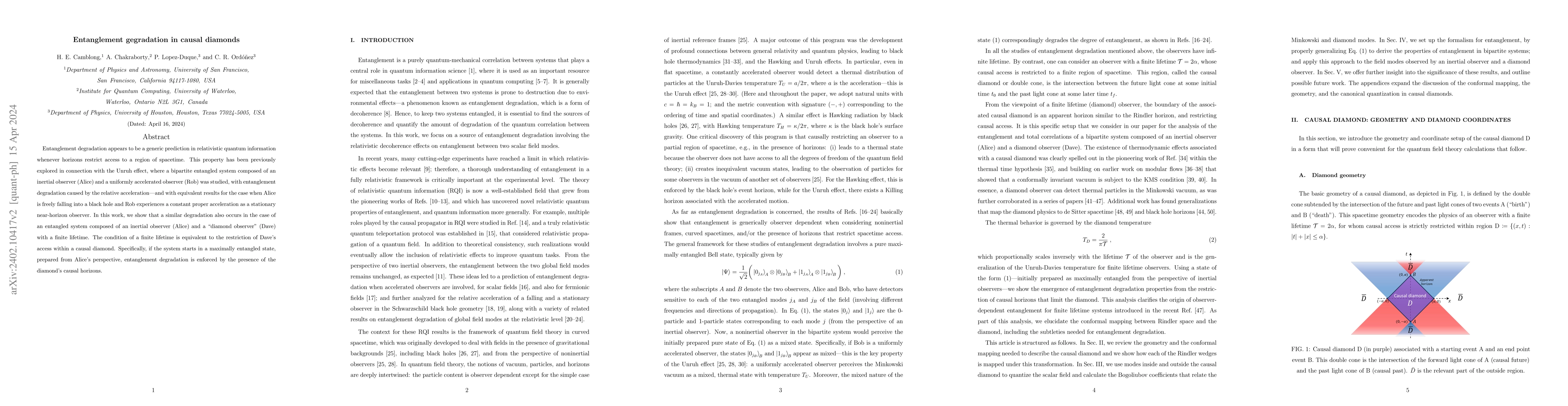 Thumbnail for Entanglement Degradation in Causal Diamonds