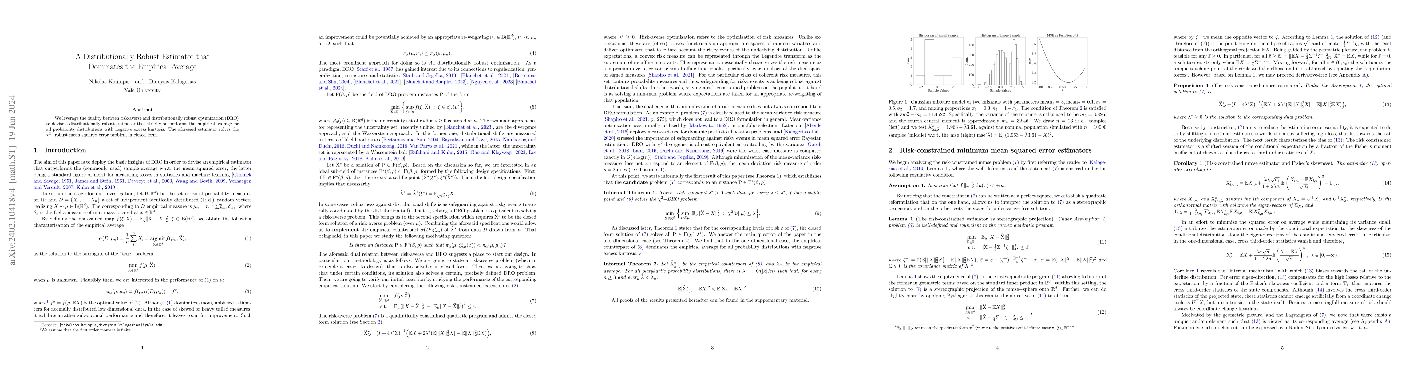 Thumbnail for A Distributionally Robust Estimator that Dominates the Empirical Average