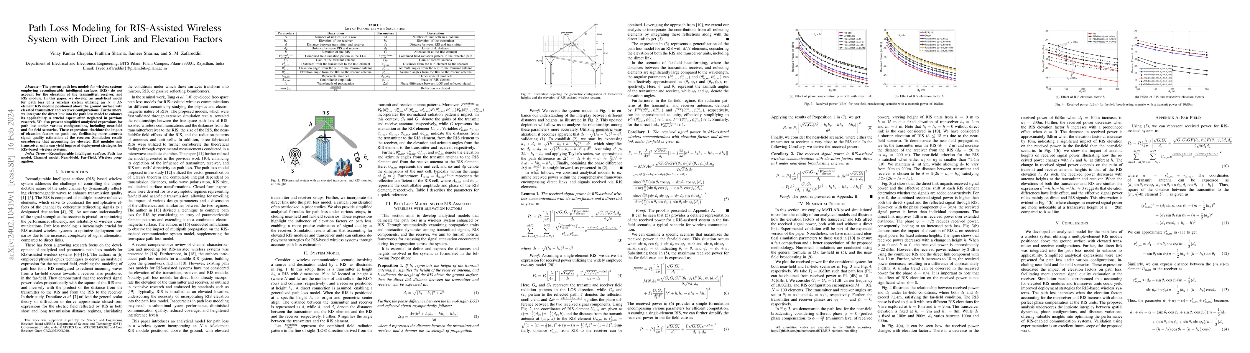Thumbnail for Path Loss Modeling for RIS-Assisted Wireless System with Direct Link and
  Elevation Factors