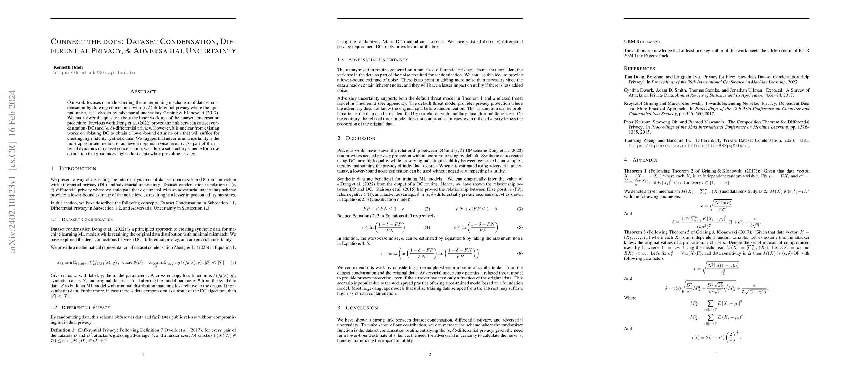 Thumbnail for Connect the dots: Dataset Condensation, Differential Privacy, and
  Adversarial Uncertainty
