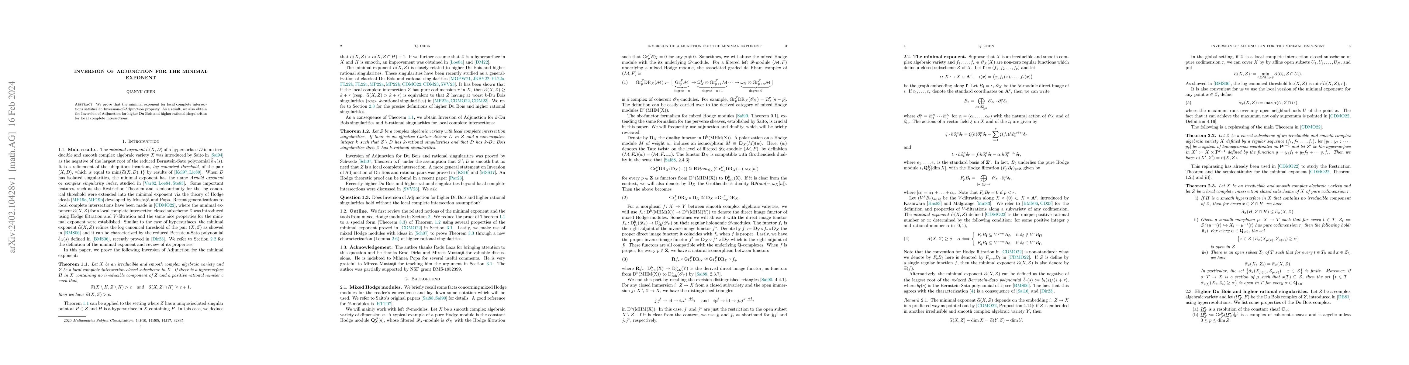 Thumbnail for Inversion of Adjunction for the minimal exponent