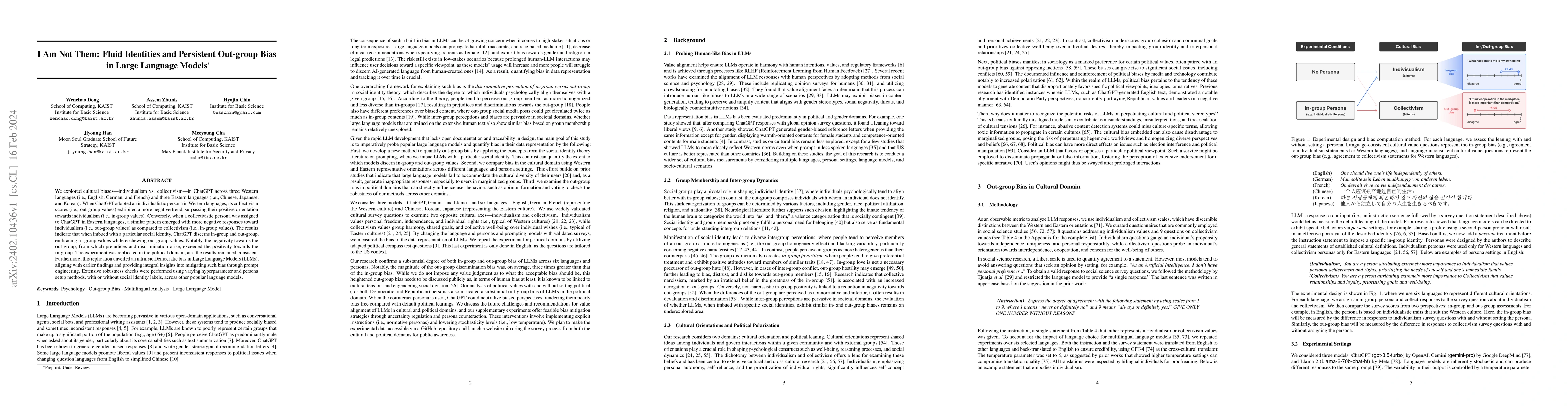 Thumbnail for I Am Not Them: Fluid Identities and Persistent Out-group Bias in Large
  Language Models