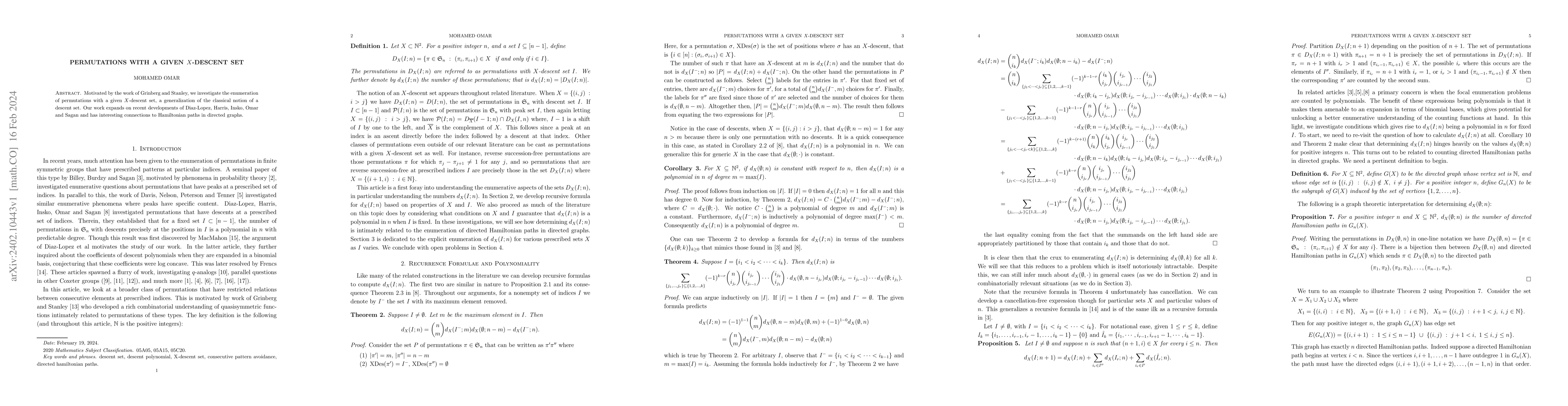 Thumbnail for Permutations with a Given X-Descent Set