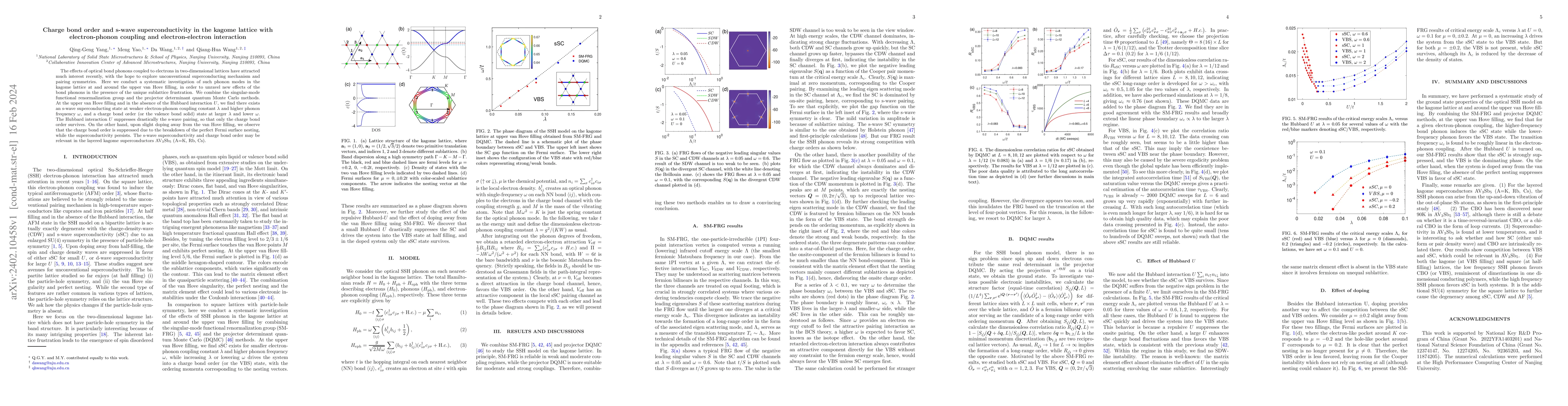 Thumbnail for Charge bond order and s-wave superconductivity in the kagome lattice
  with electron-phonon coupling and electron-electron interaction