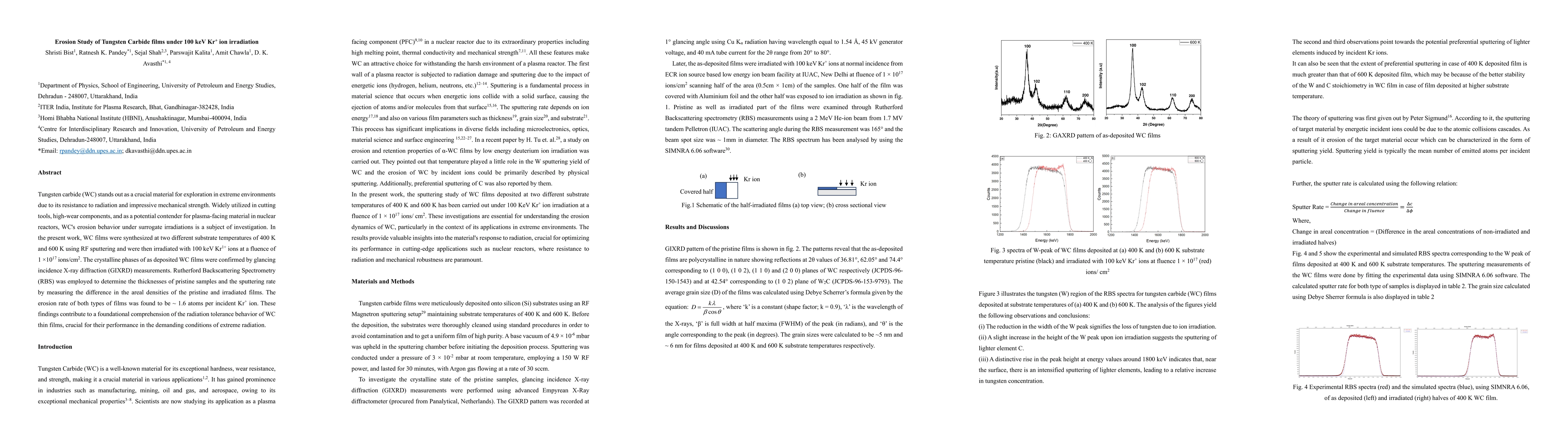 Thumbnail for Erosion Study of Tungsten Carbide films under 100 keV Kr+ ion
  irradiation