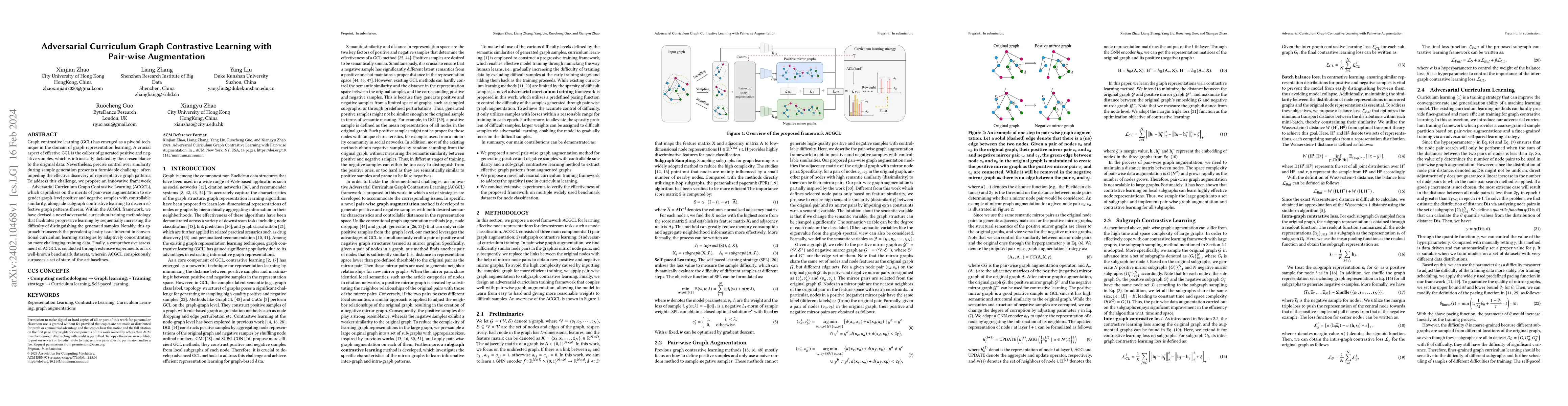 Thumbnail for Adversarial Curriculum Graph Contrastive Learning with Pair-wise
  Augmentation