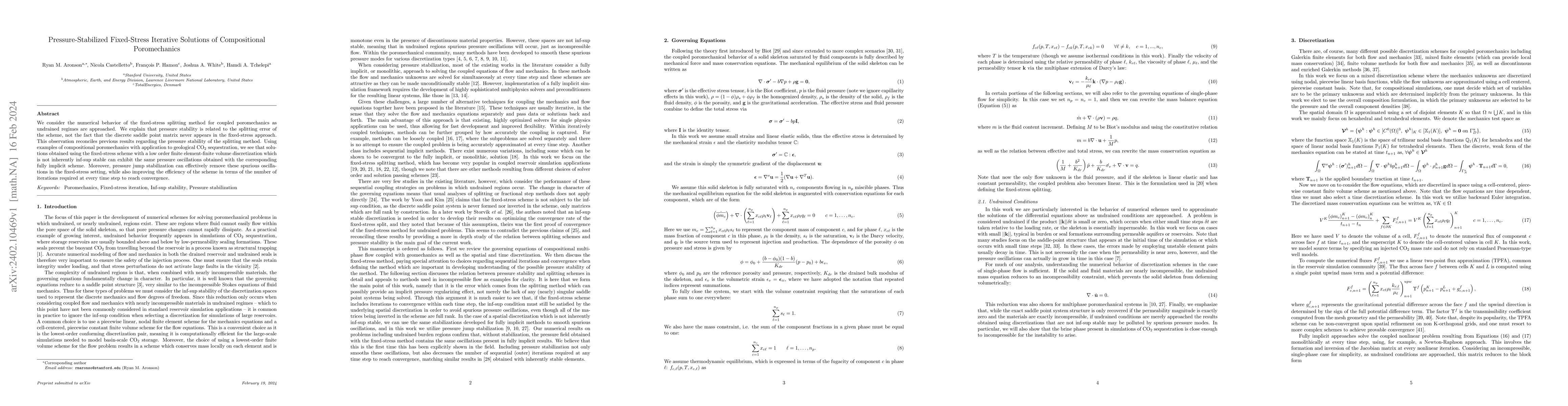 Thumbnail for Pressure-stabilized fixed-stress iterative solutions of compositional
  poromechanics