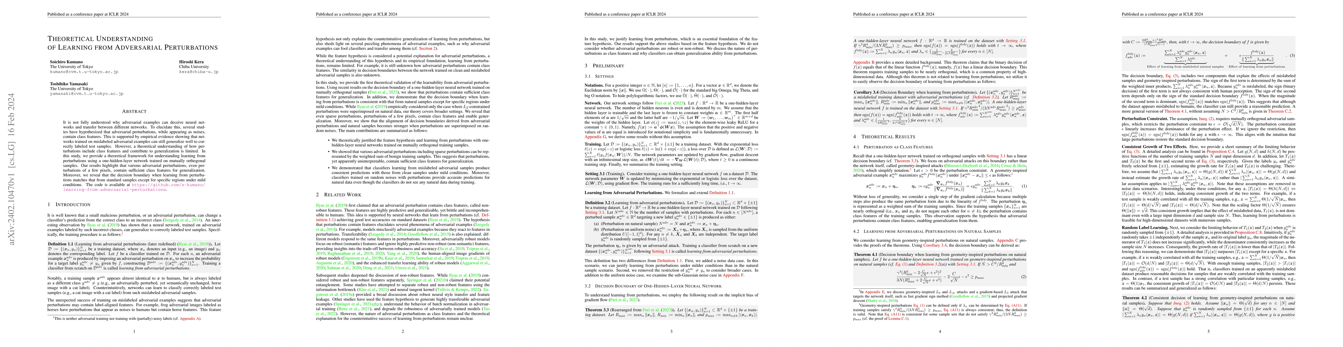 Thumbnail for Theoretical Understanding of Learning from Adversarial Perturbations