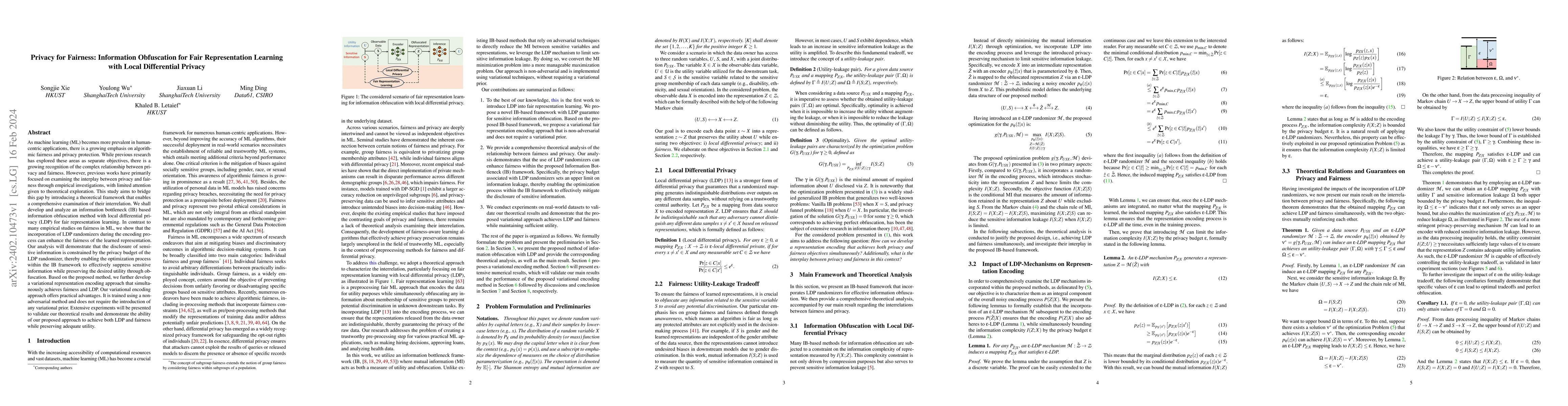 Thumbnail for Privacy for Fairness: Information Obfuscation for Fair Representation
  Learning with Local Differential Privacy