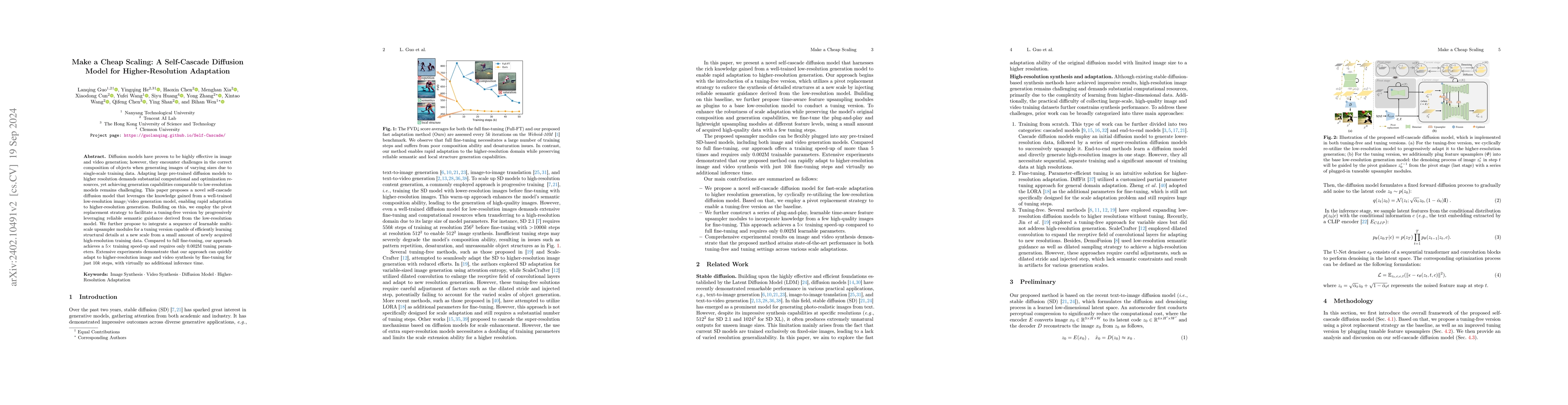 Thumbnail for Make a Cheap Scaling: A Self-Cascade Diffusion Model for
  Higher-Resolution Adaptation