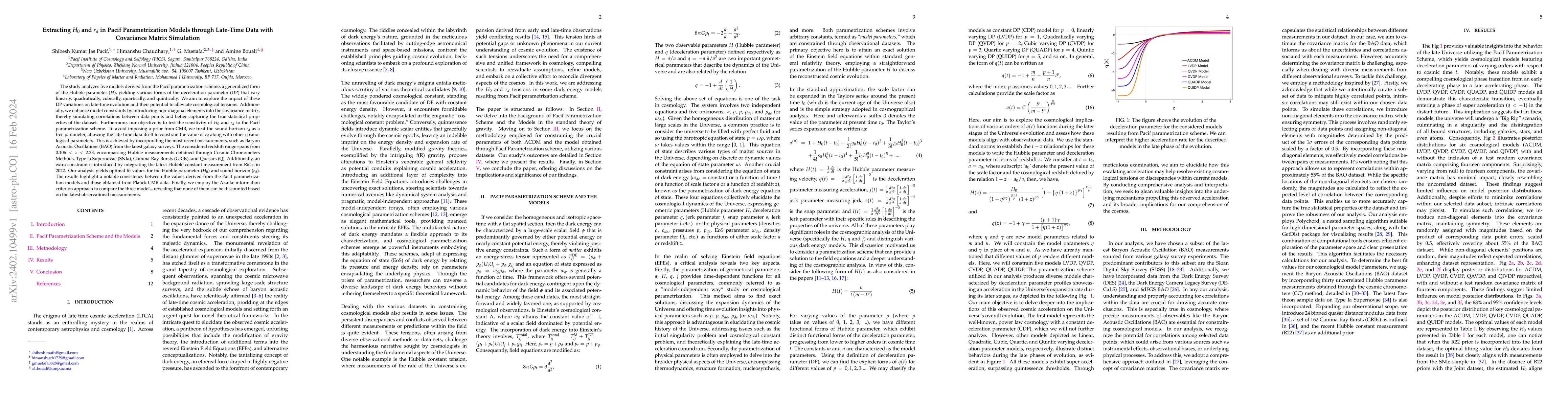 Thumbnail for Extracting $H_{0}$ and $r_{d}$ in Pacif Parametrization Models through
  Late-Time Dataset