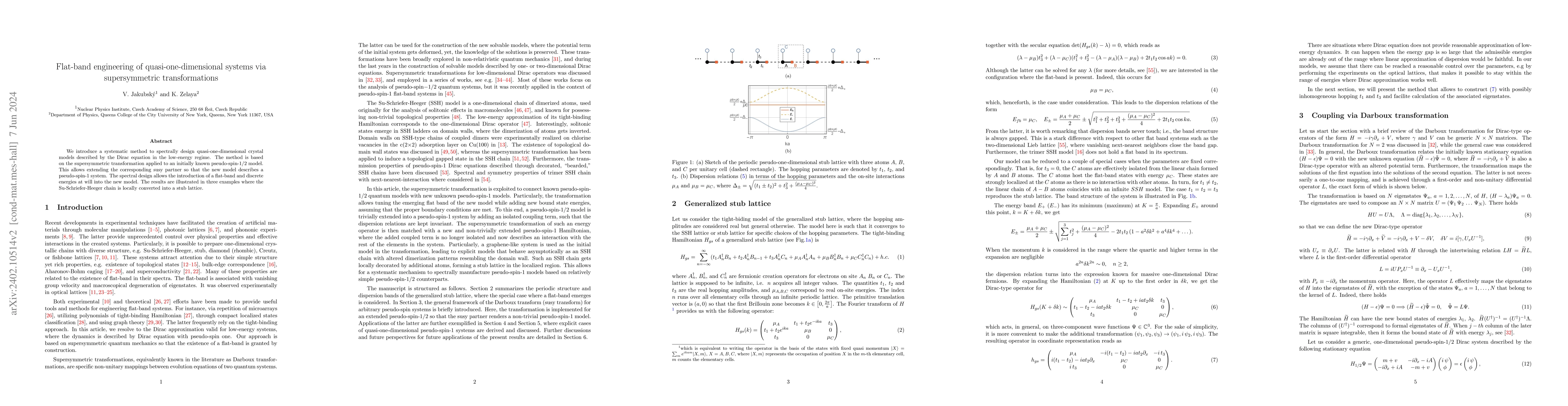 Thumbnail for Flat-band engineering of quasi-one-dimensional systems via
  supersymmetric transformations