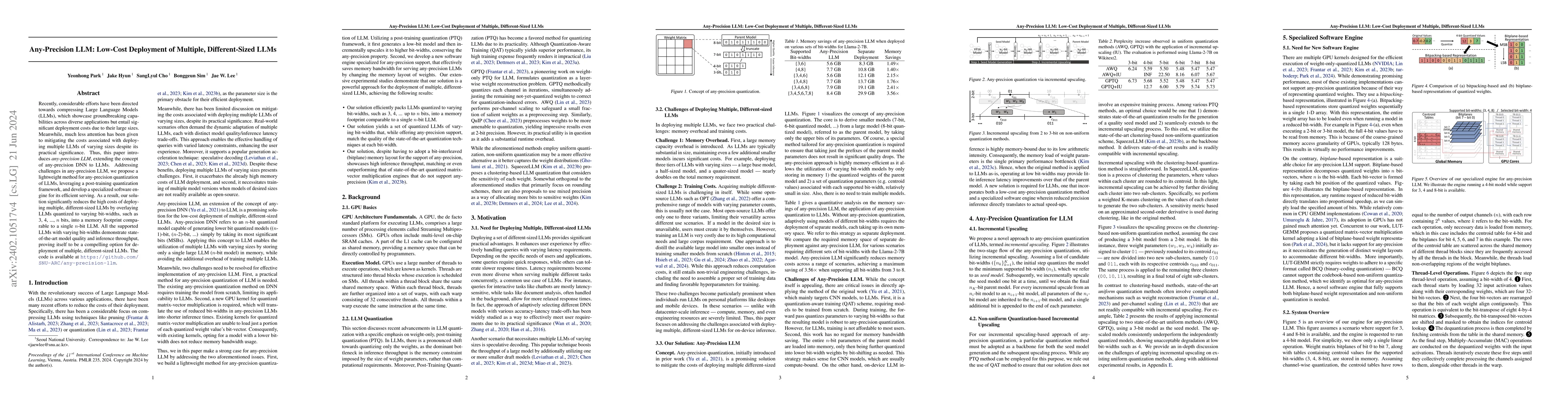 Thumbnail for Any-Precision LLM: Low-Cost Deployment of Multiple, Different-Sized LLMs