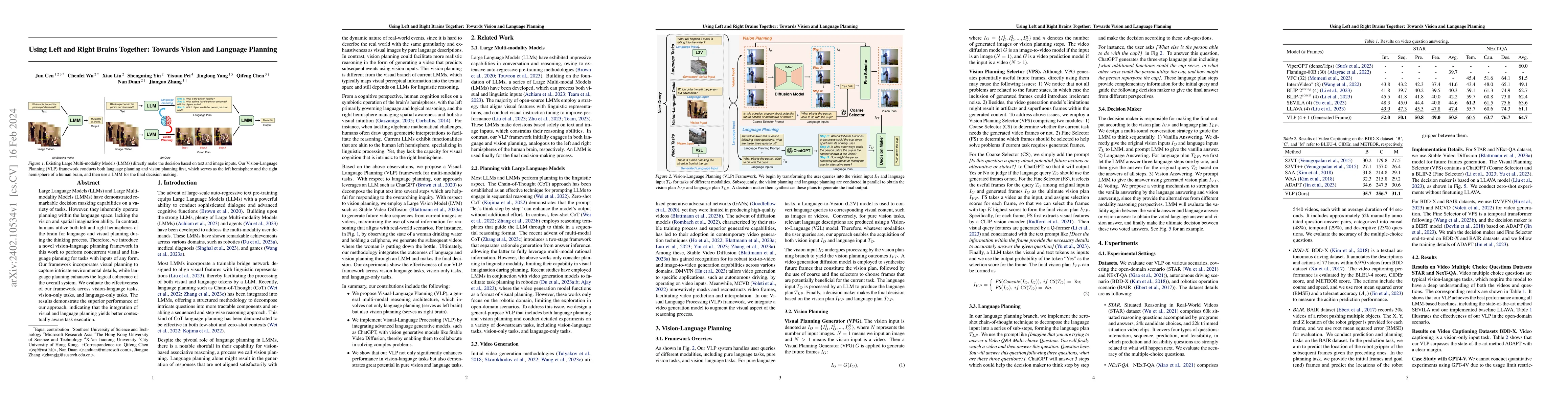 Thumbnail for Using Left and Right Brains Together: Towards Vision and Language
  Planning