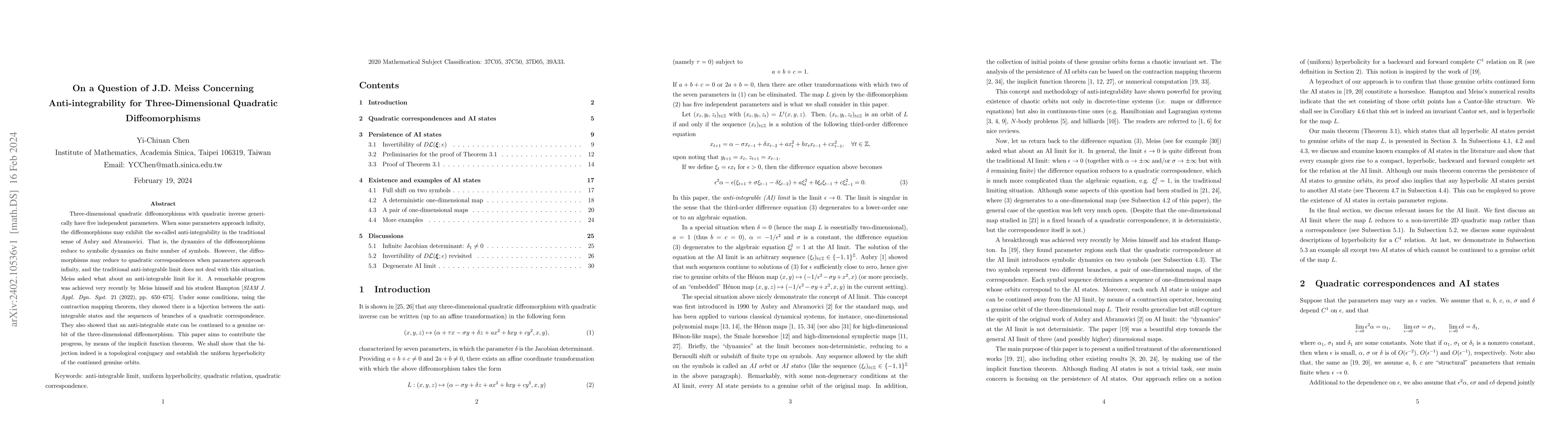 Thumbnail for On a Question of J.D. Meiss Concerning Anti-integrability for
  Three-Dimensional Quadratic Diffeomorphisms