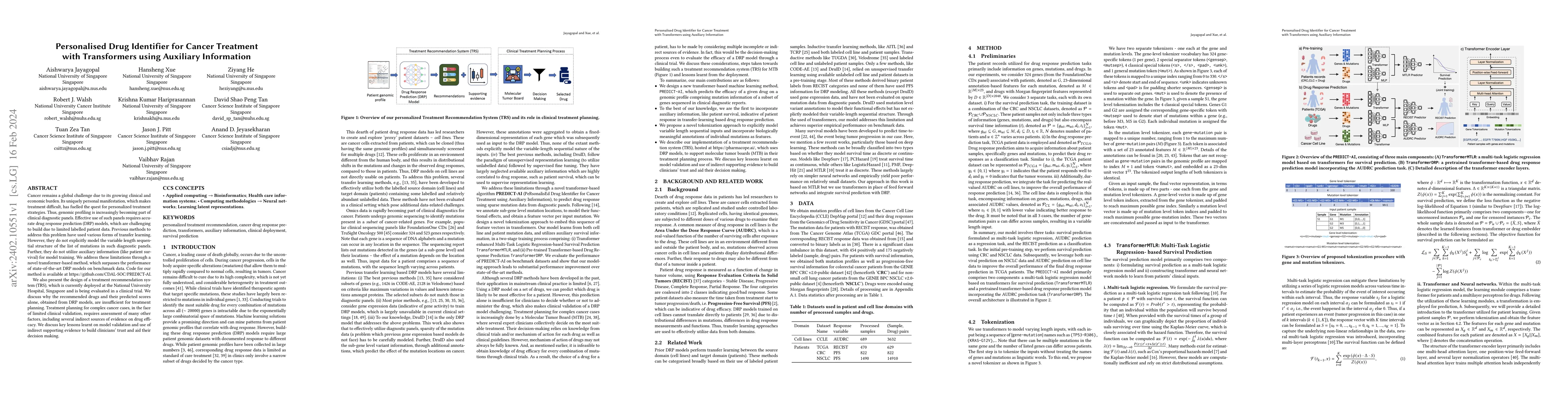 Thumbnail for Personalised Drug Identifier for Cancer Treatment with Transformers
  using Auxiliary Information