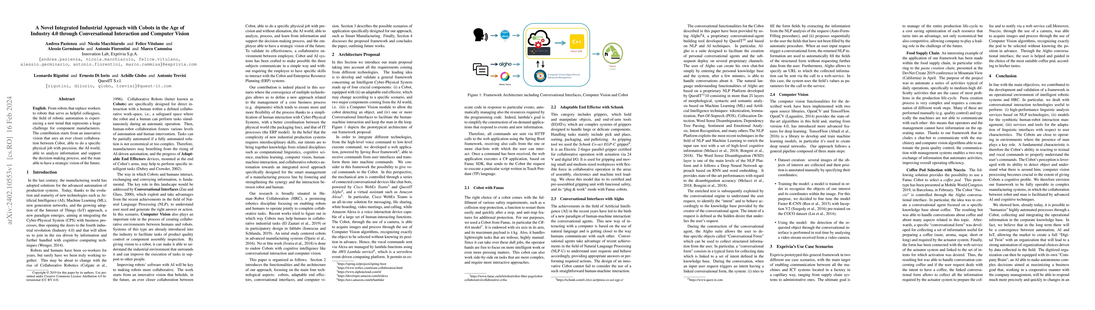 Thumbnail for A novel integrated industrial approach with cobots in the age of
  industry 4.0 through conversational interaction and computer vision