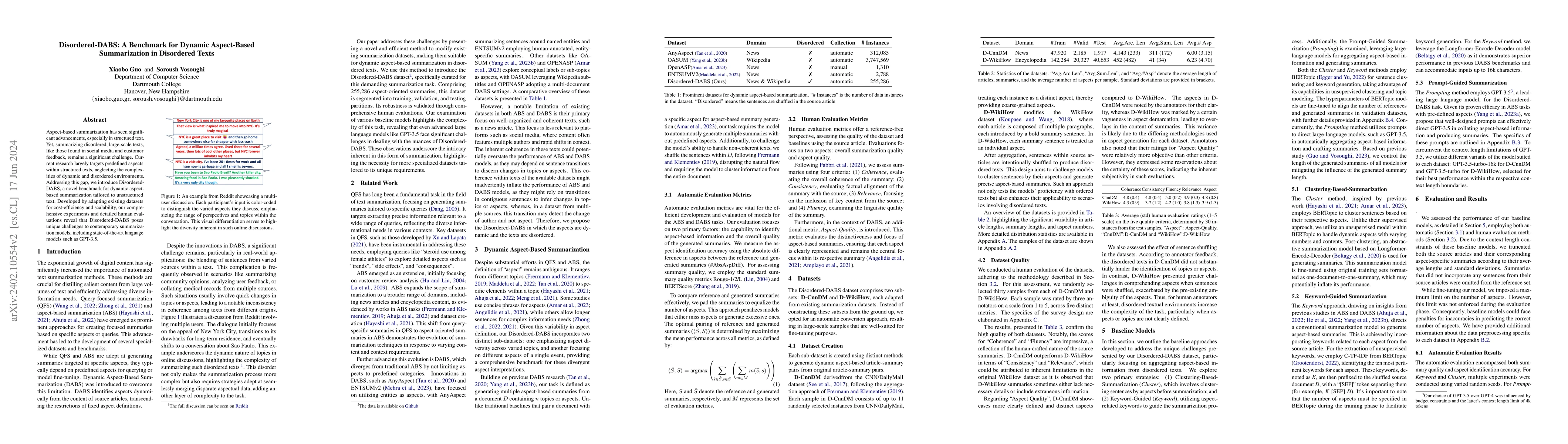 Thumbnail for Disordered-DABS: A Benchmark for Dynamic Aspect-Based Summarization in
  Disordered Texts