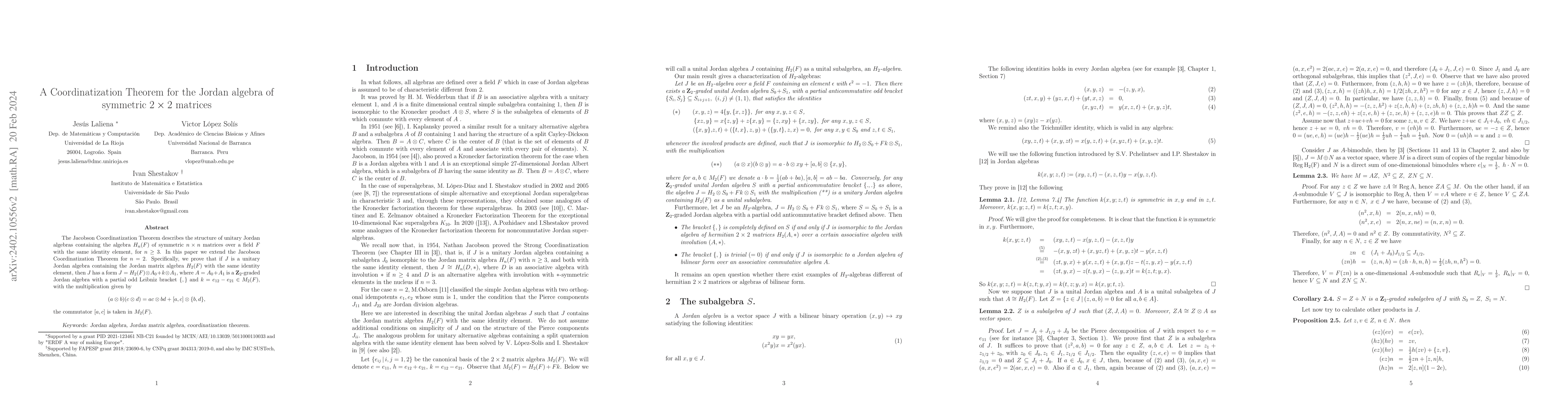Thumbnail for A Coordinatization Theorem for the Jordan algebra of symmetric 2x2
  matrices