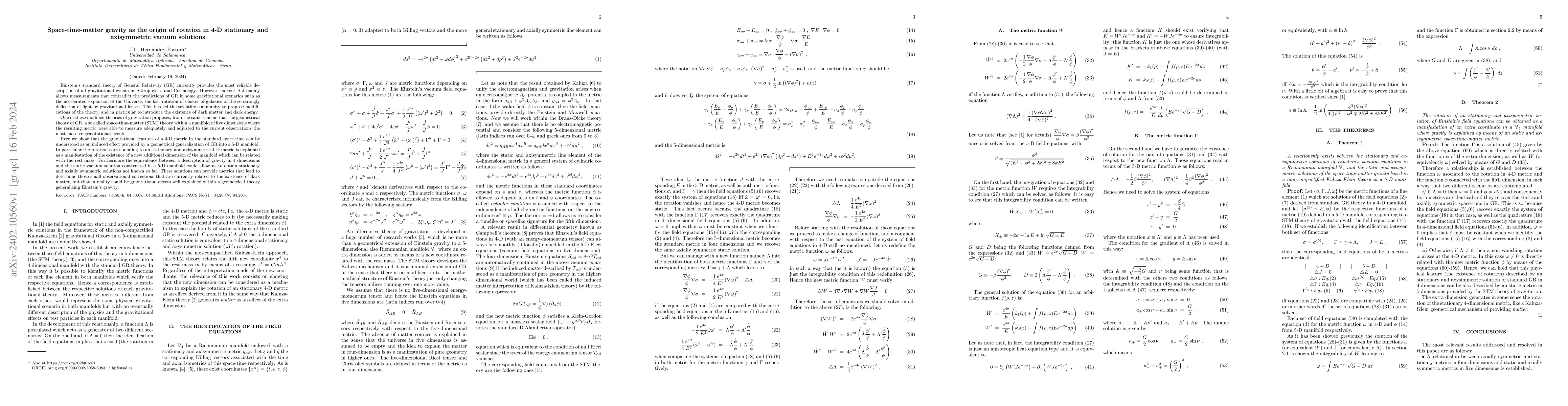 Thumbnail for Space-time-matter gravity as the origin of rotation in 4-D stationary
  and axisymmetric vacuum solutions