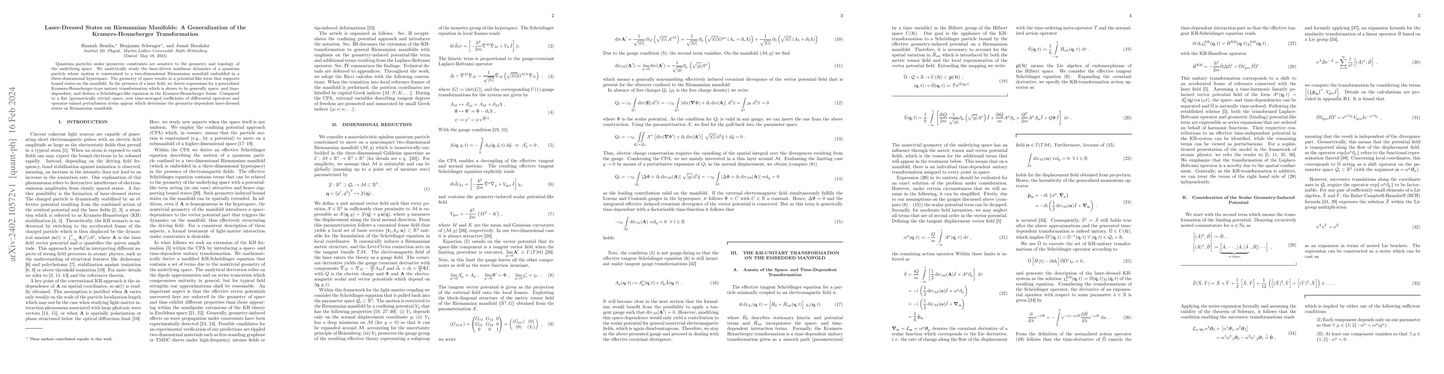 Thumbnail for Laser-Dressed States on Riemannian Manifolds: A Generalization of the
  Kramers-Henneberger Transformation
