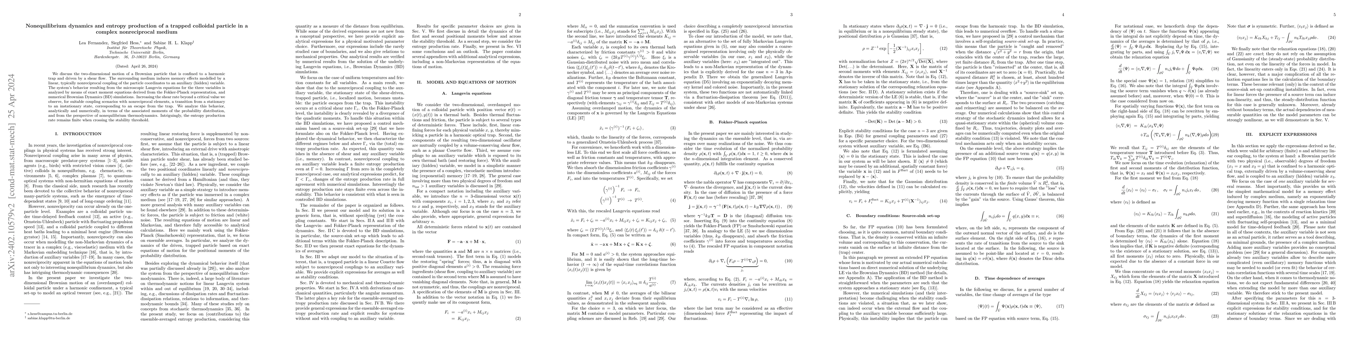Thumbnail for Nonequilibrium dynamics and entropy production of a trapped colloidal
  particle in a complex nonreciprocal medium
