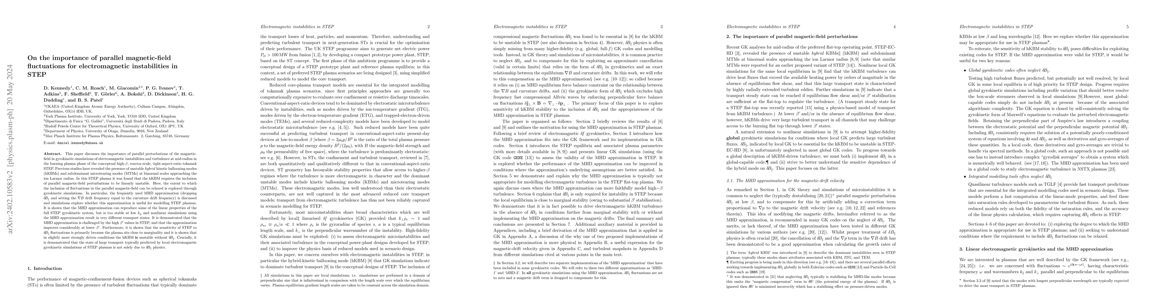 Thumbnail for On the importance of parallel magnetic-field fluctuations for
  electromagnetic instabilities in STEP