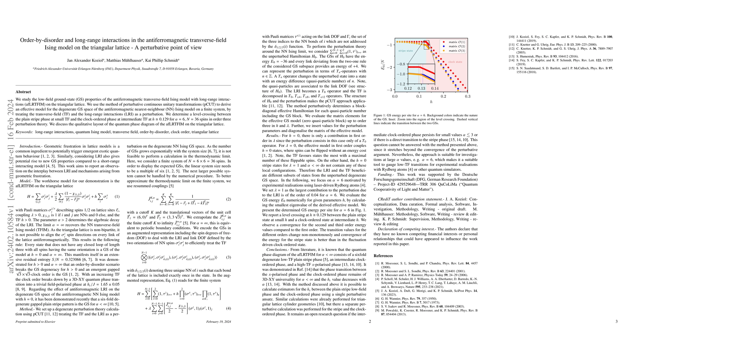 Thumbnail for Order-by-disorder and long-range interactions in the antiferromagnetic
  transverse-field Ising model on the triangular lattice -- A perturbative
  point of view
