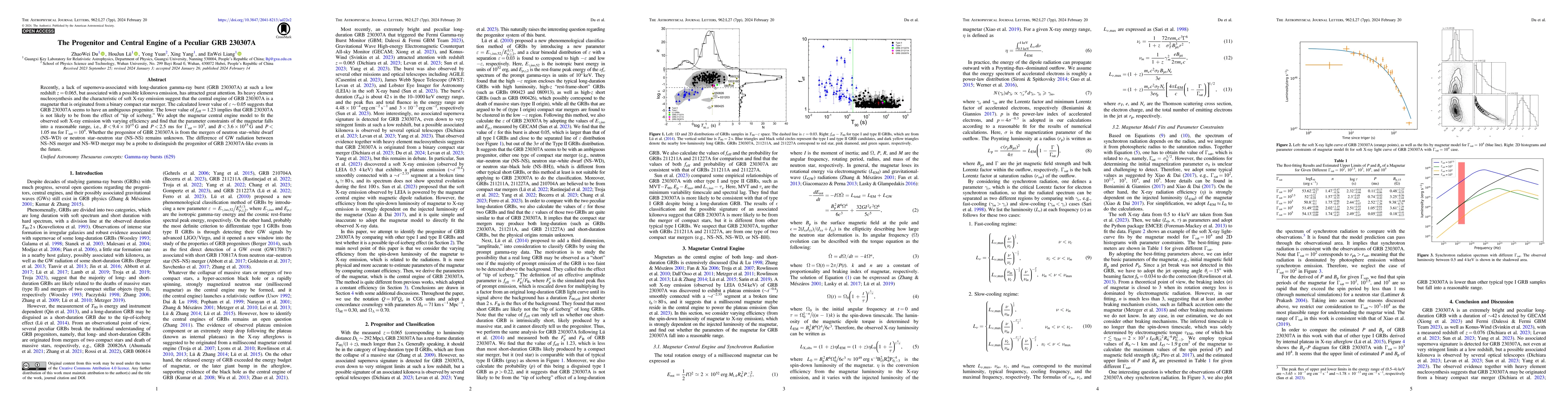 Thumbnail for The progenitor and central engine of a peculiar GRB 230307A