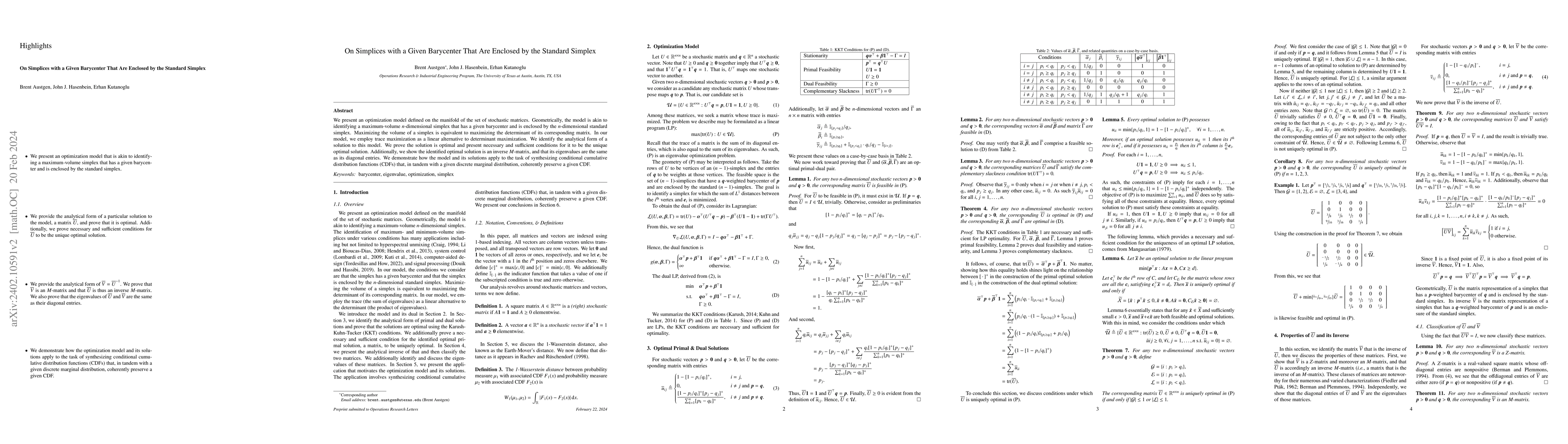 Thumbnail for On Simplices with a Given Barycenter That Are Enclosed by the Standard
  Simplex