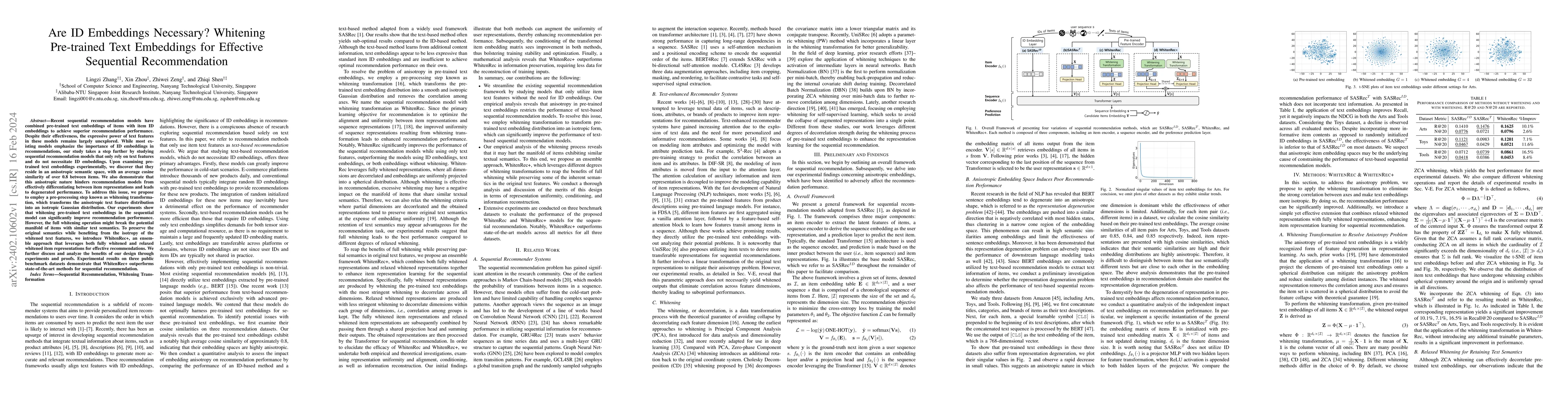 Thumbnail for Are ID Embeddings Necessary? Whitening Pre-trained Text Embeddings for
  Effective Sequential Recommendation