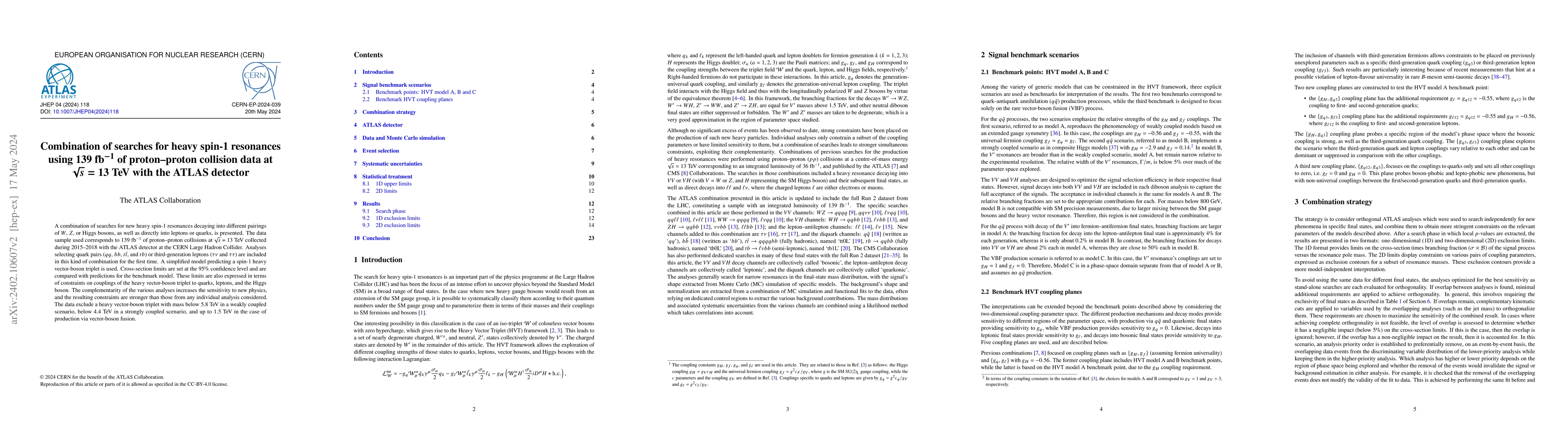 Thumbnail for Combination of searches for heavy spin-1 resonances using 139 fb$^{-1}$
  of proton-proton collision data at $\sqrt{s} = 13$ TeV with the ATLAS
  detector