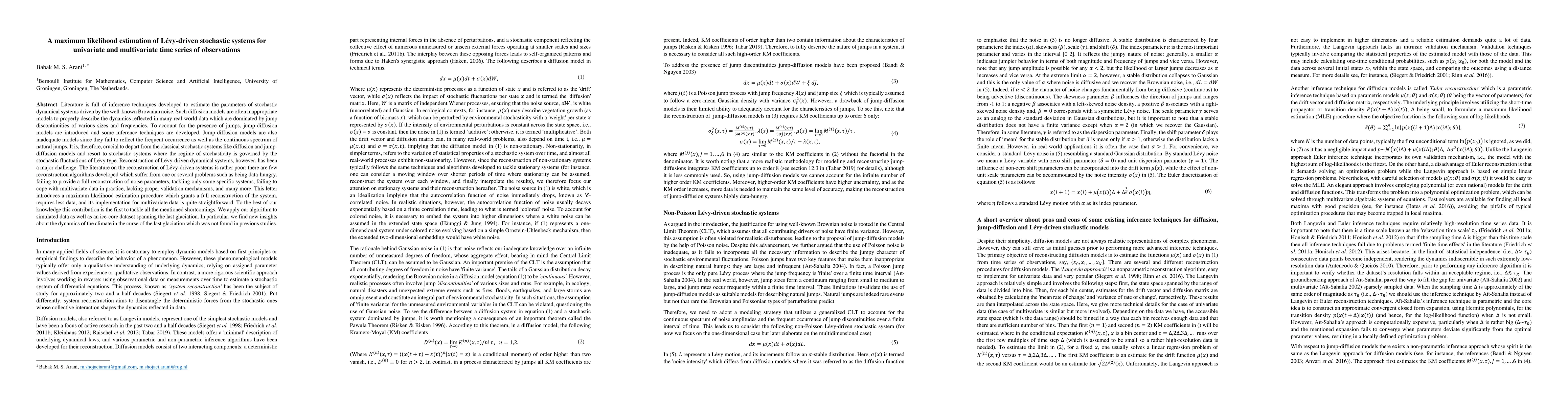 Thumbnail for A maximum likelihood estimation of L\'evy-driven stochastic systems for
  univariate and multivariate time series of observations