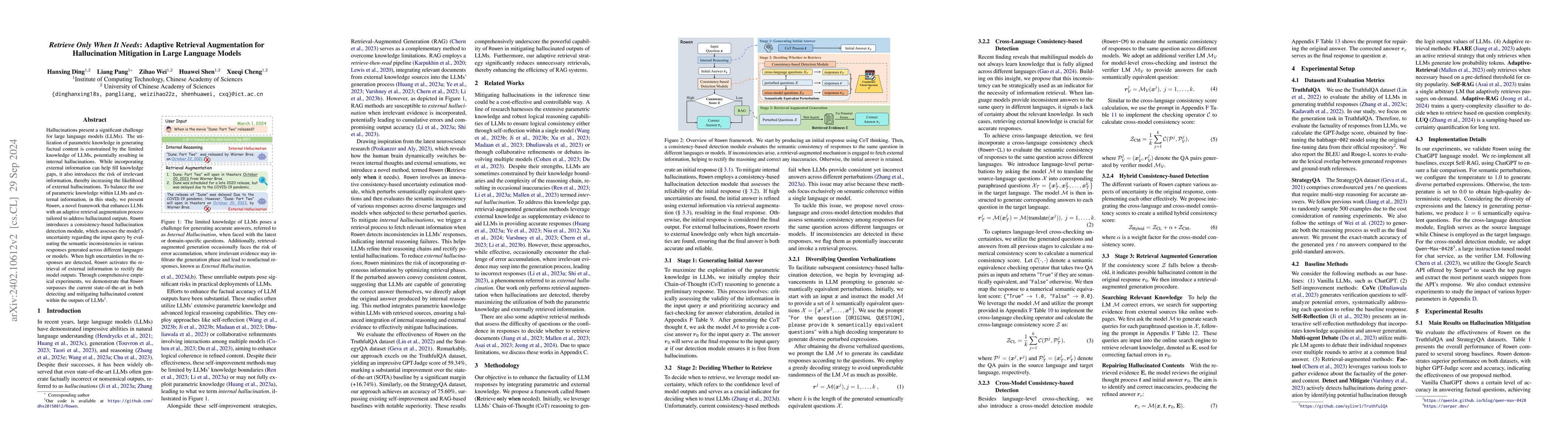 Thumbnail for Retrieve Only When It Needs: Adaptive Retrieval Augmentation for
  Hallucination Mitigation in Large Language Models