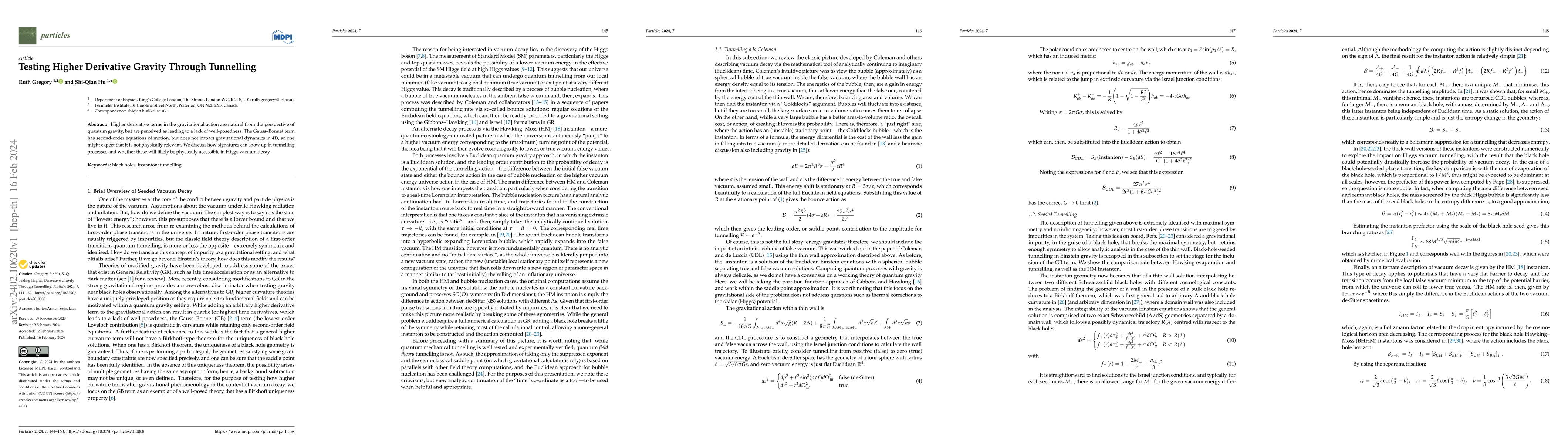 Thumbnail for Testing Higher Derivative Gravity Through Tunnelling