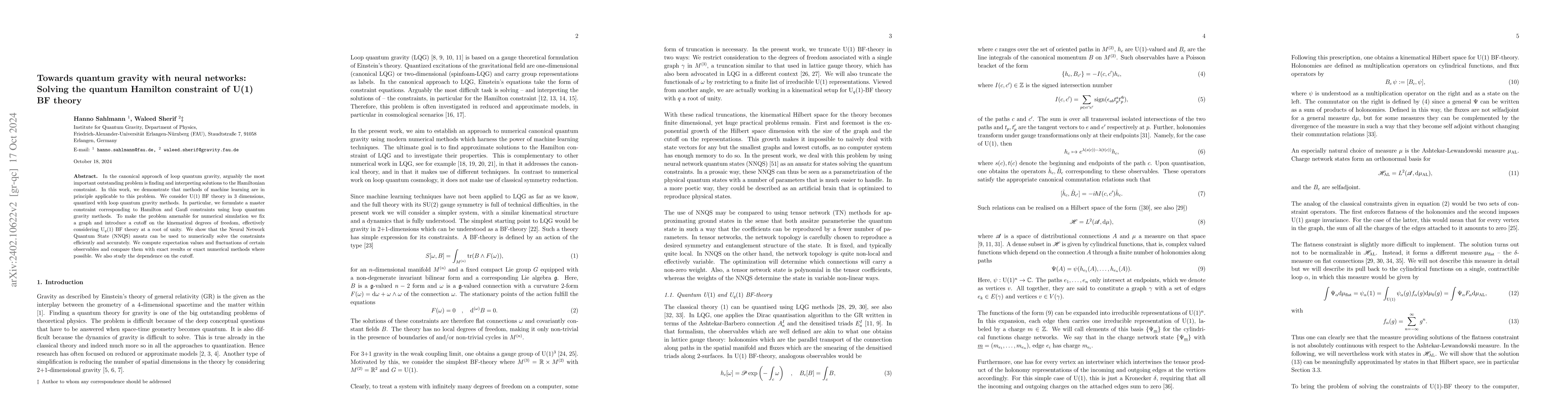 Thumbnail for Towards quantum gravity with neural networks: Solving the quantum
  Hamilton constraint of U(1) BF theory