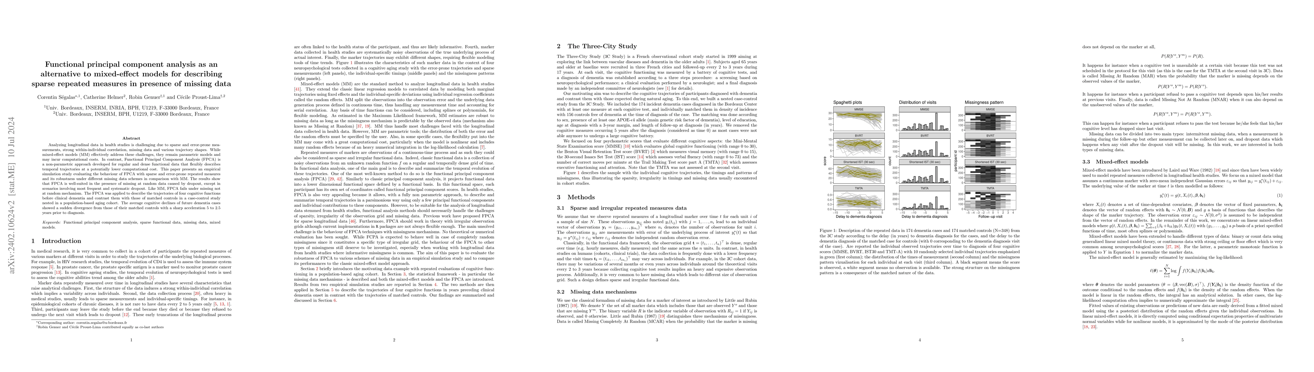 Thumbnail for Functional principal component analysis as an alternative to
  mixed-effect models for describing sparse repeated measures in presence of
  missing data