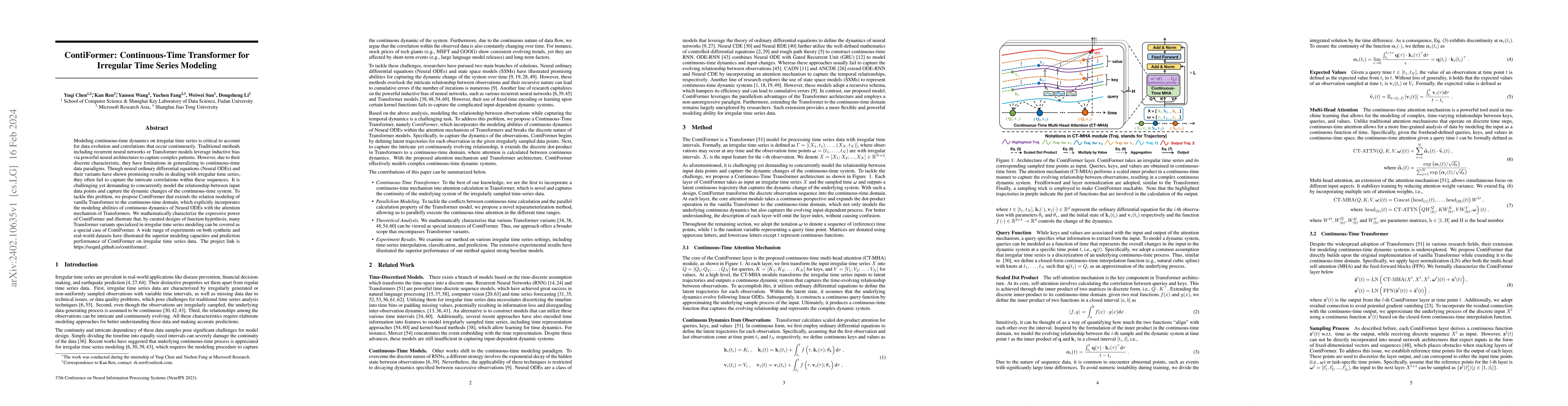 Thumbnail for ContiFormer: Continuous-Time Transformer for Irregular Time Series
  Modeling