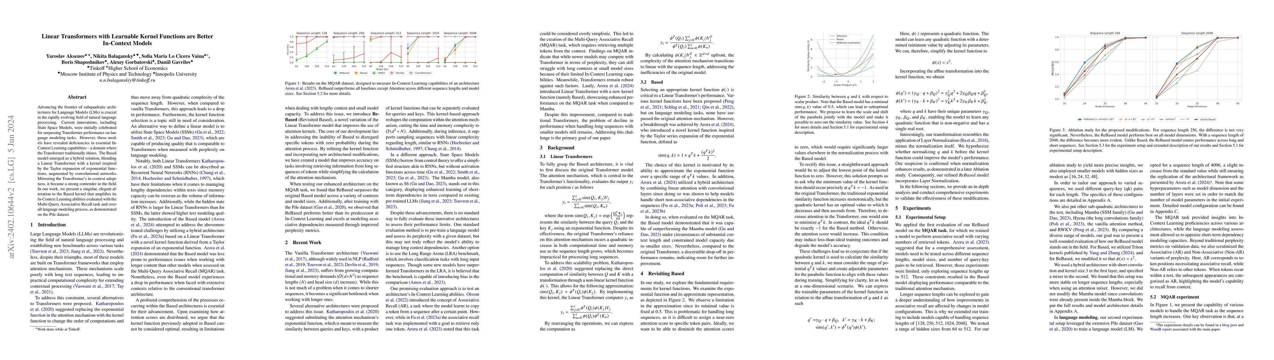 Thumbnail for Linear Transformers with Learnable Kernel Functions are Better
  In-Context Models
