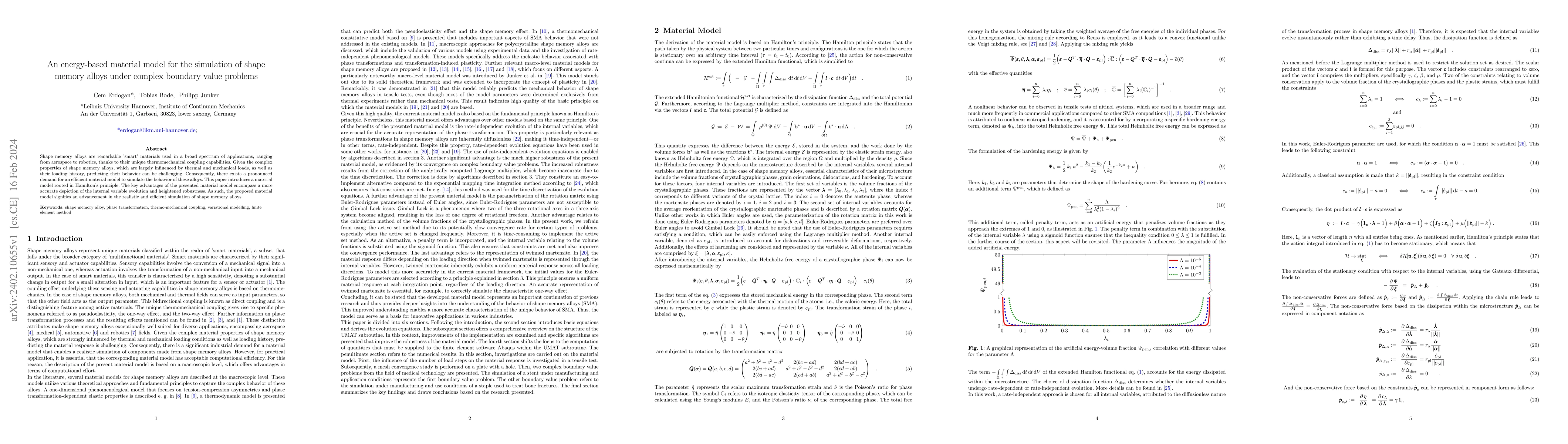 Thumbnail for An energy-based material model for the simulation of shape memory alloys
  under complex boundary value problems