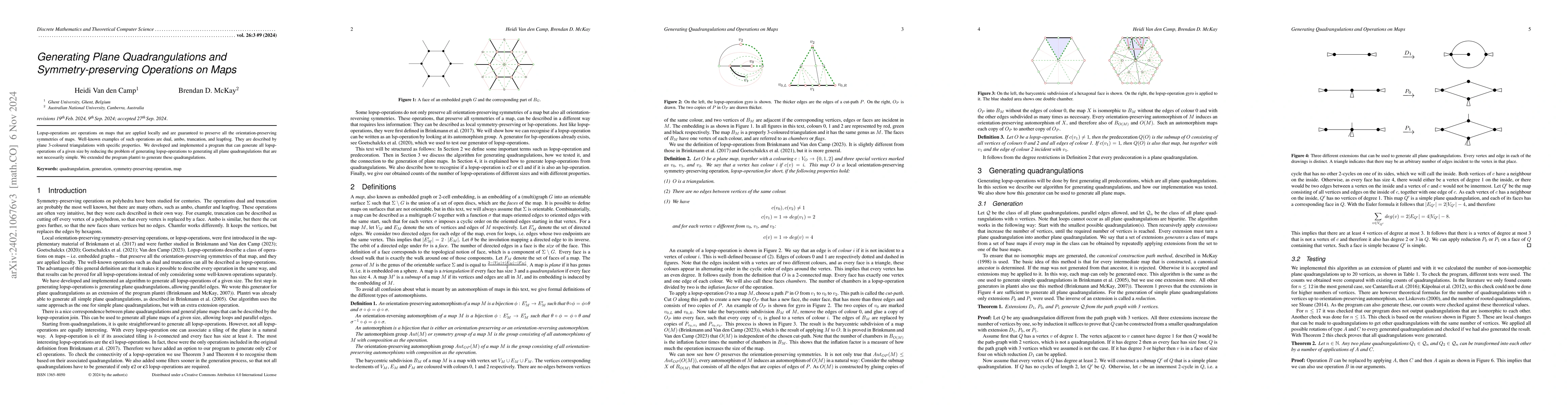 Thumbnail for Generating Plane Quadrangulations and Symmetry-preserving Operations on
  Maps