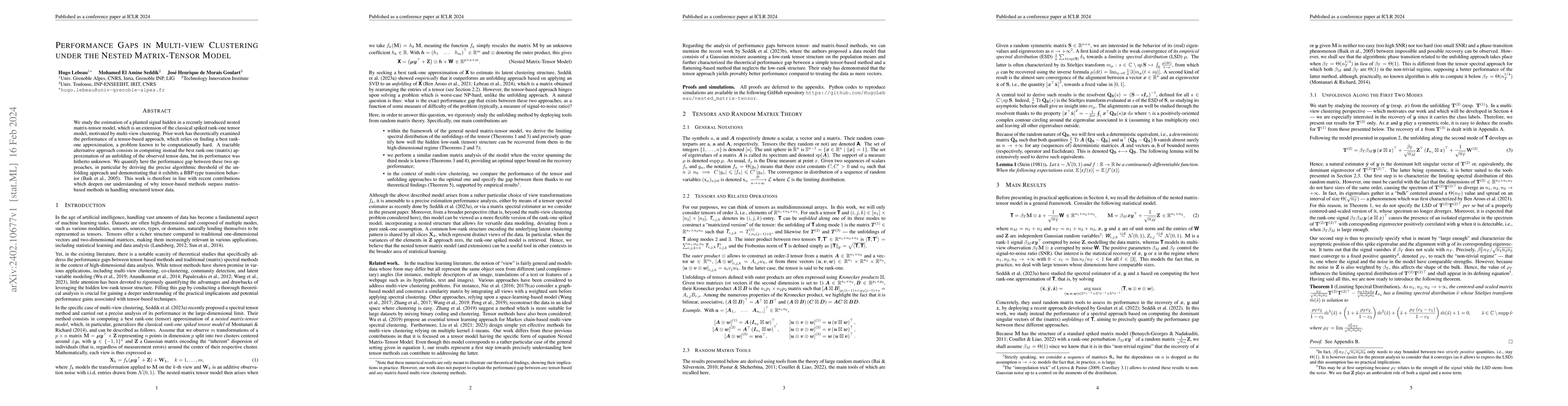 Thumbnail for Performance Gaps in Multi-view Clustering under the Nested Matrix-Tensor
  Model