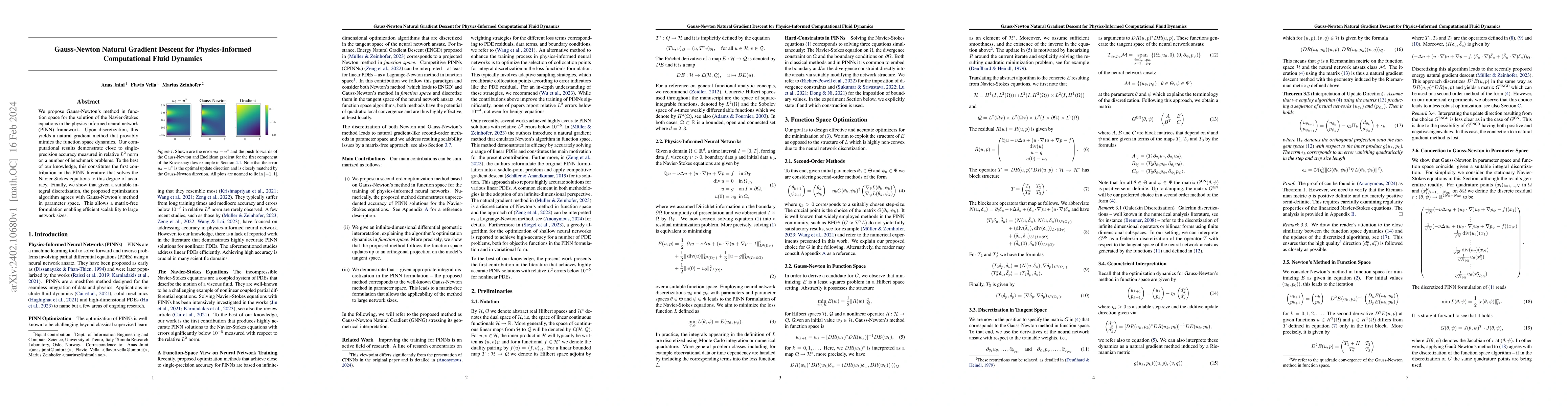 Thumbnail for Gauss-Newton Natural Gradient Descent for Physics-Informed Computational
  Fluid Dynamics